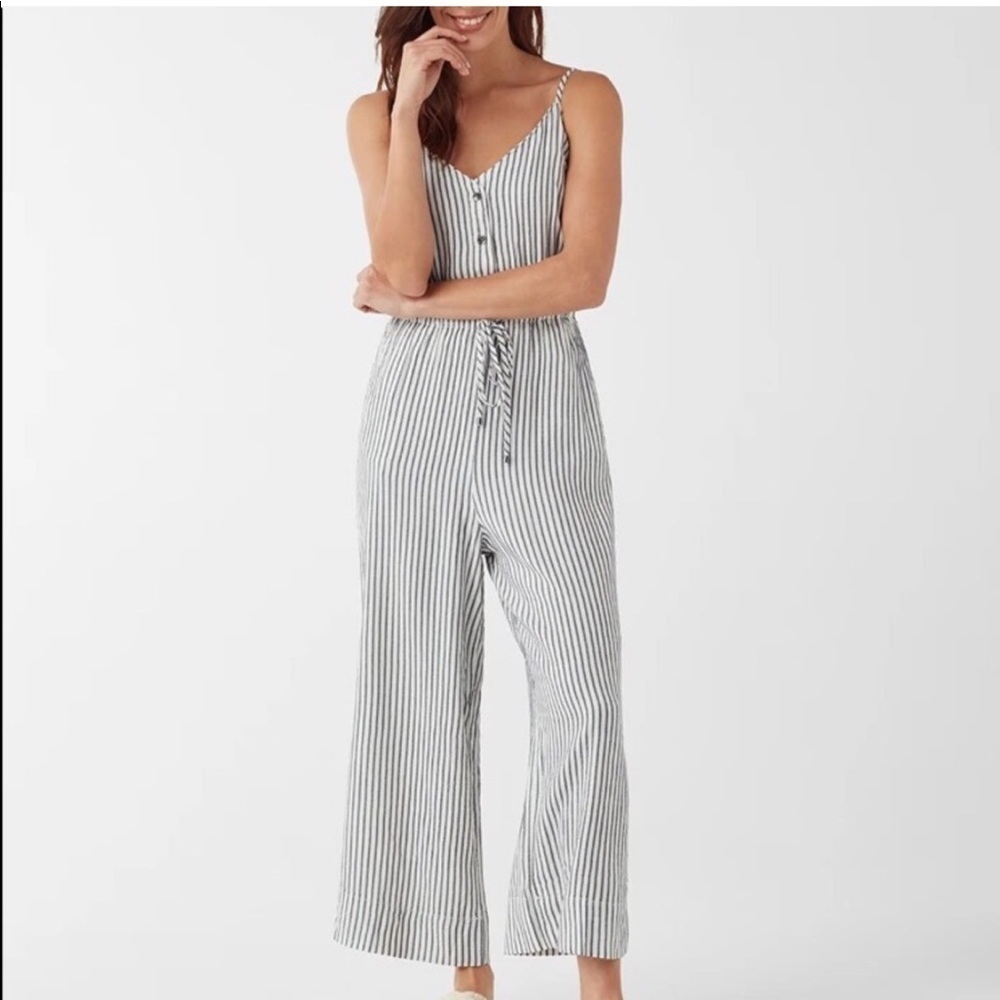 Splendid White and Black Striped Lightweight Jumpsuit